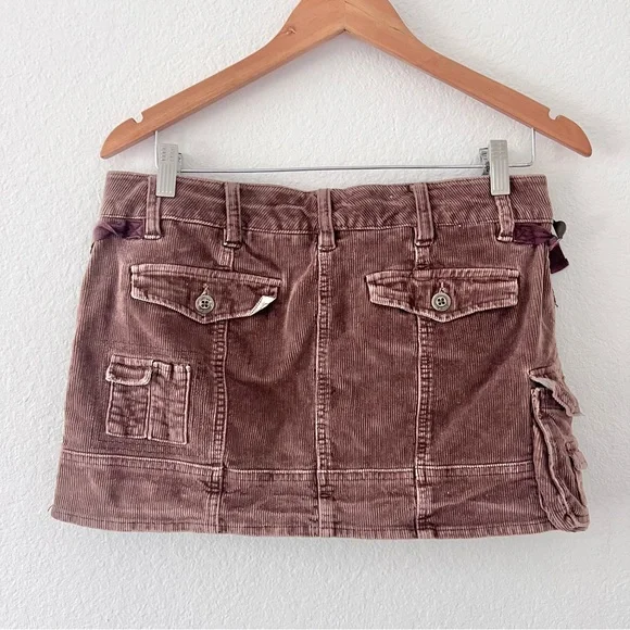Vintage Y2K Nori Brown Corduroy Cargo Mini Skirt Sz 9 - Picture 6 of 6